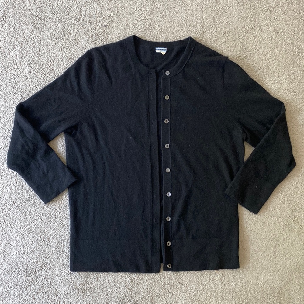 J. Crew Collection Featherweight CASHMERE Cardigan BLACK Sweater - L
